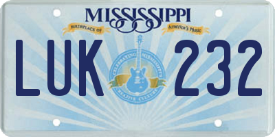 MS license plate LUK232