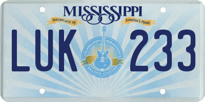 MS license plate LUK233