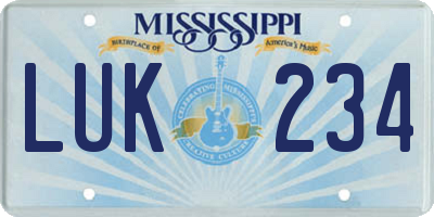 MS license plate LUK234