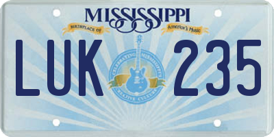 MS license plate LUK235