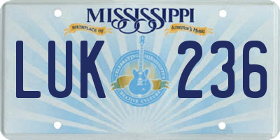 MS license plate LUK236