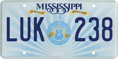 MS license plate LUK238