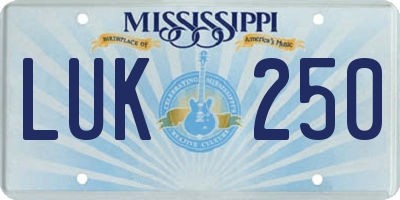 MS license plate LUK250
