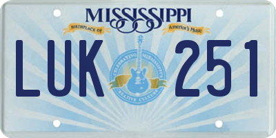 MS license plate LUK251