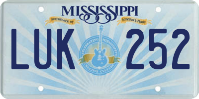MS license plate LUK252