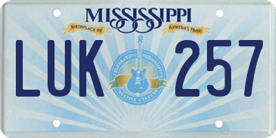 MS license plate LUK257