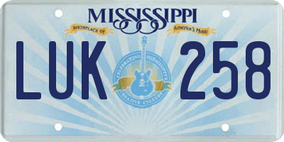 MS license plate LUK258