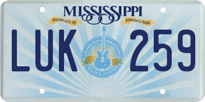 MS license plate LUK259