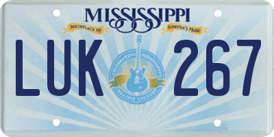 MS license plate LUK267
