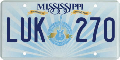MS license plate LUK270