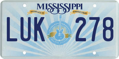 MS license plate LUK278
