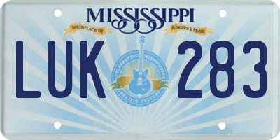 MS license plate LUK283