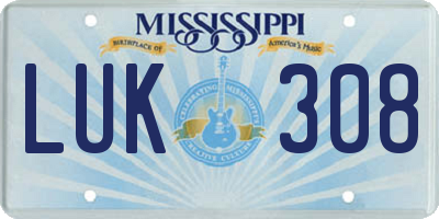 MS license plate LUK308