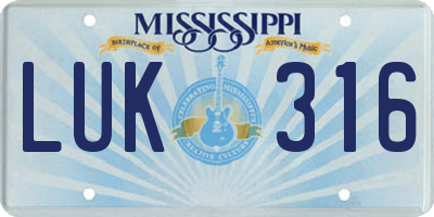 MS license plate LUK316
