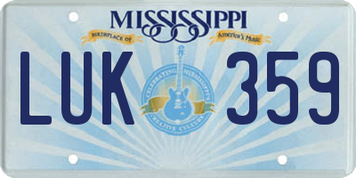 MS license plate LUK359