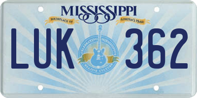 MS license plate LUK362