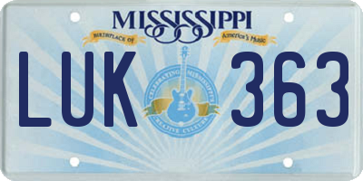 MS license plate LUK363