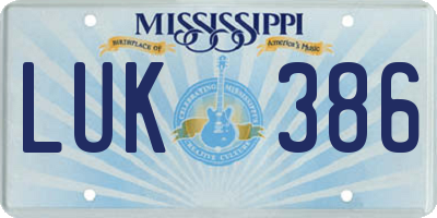 MS license plate LUK386