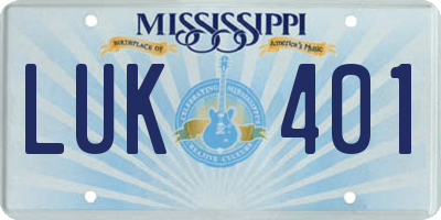 MS license plate LUK401