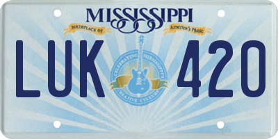 MS license plate LUK420