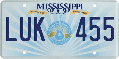 MS license plate LUK455