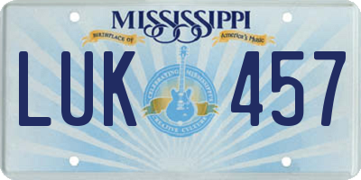 MS license plate LUK457