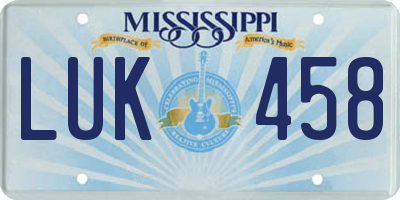 MS license plate LUK458