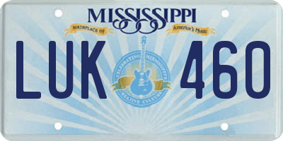 MS license plate LUK460