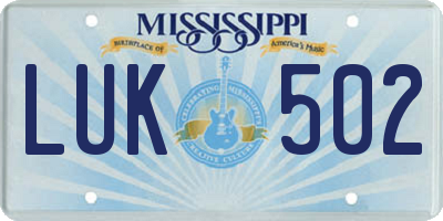 MS license plate LUK502