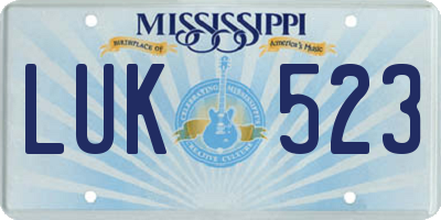MS license plate LUK523