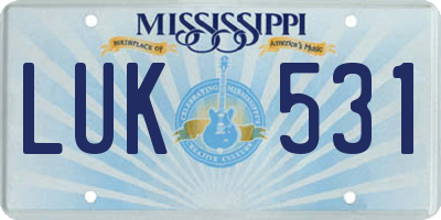 MS license plate LUK531
