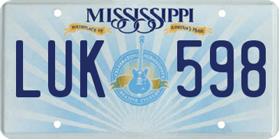 MS license plate LUK598