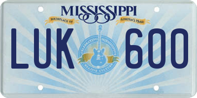 MS license plate LUK600