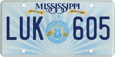 MS license plate LUK605
