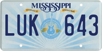MS license plate LUK643
