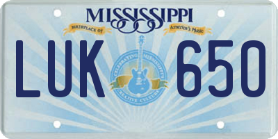 MS license plate LUK650