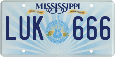 MS license plate LUK666
