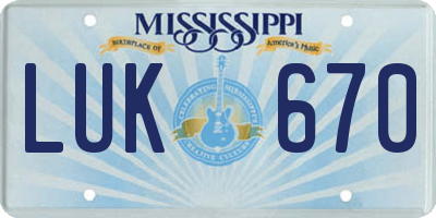 MS license plate LUK670