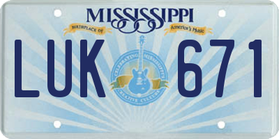 MS license plate LUK671