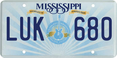 MS license plate LUK680