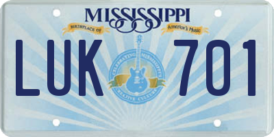 MS license plate LUK701