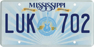MS license plate LUK702
