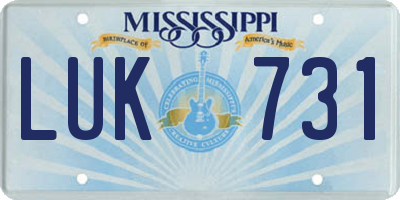 MS license plate LUK731