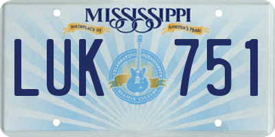 MS license plate LUK751