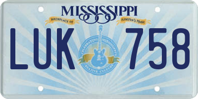 MS license plate LUK758