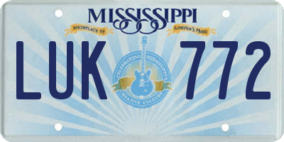 MS license plate LUK772