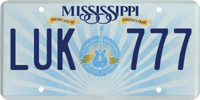 MS license plate LUK777