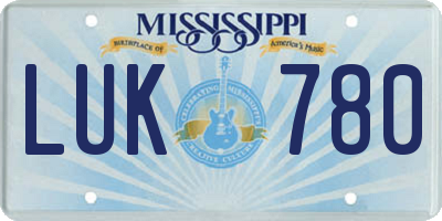 MS license plate LUK780