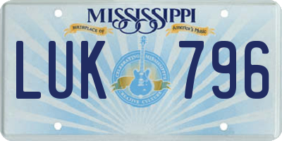 MS license plate LUK796