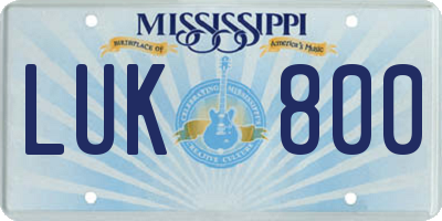 MS license plate LUK800
